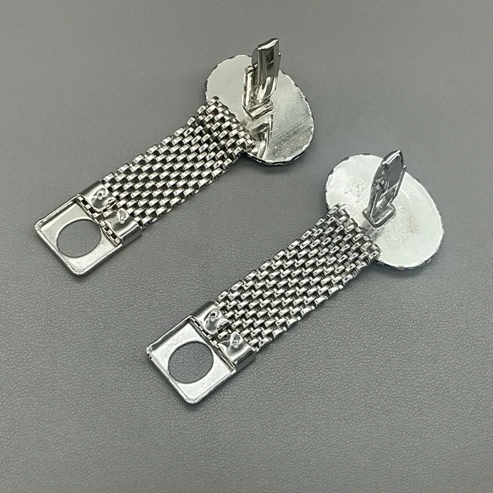 Dendritic Agate Cufflinks Men's Silver Tone Mesh Wrap Around Stone Vintage Style